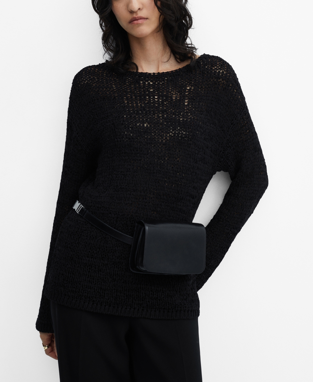 Mango Women's Boat-neck Knitted Sweater In Black