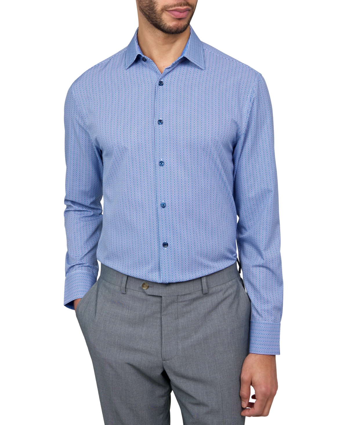 Men's Recycled Slim Fit Geo Performance Stretch Cooling Comfort Dress Shirt - White Blue