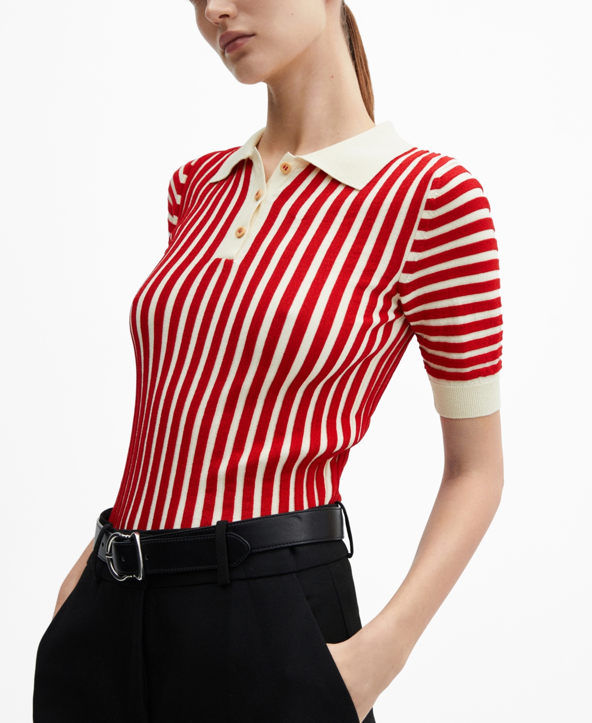 Mango Women's Striped Polo-neck Sweater In Red