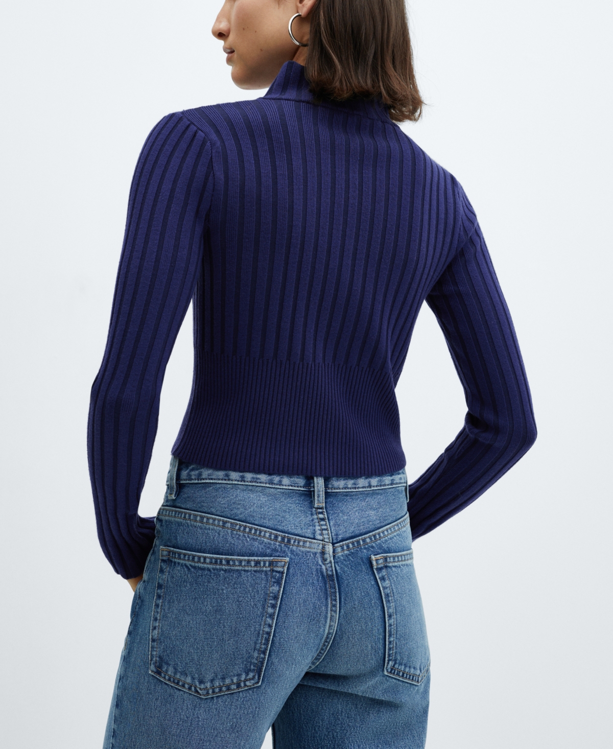 Shop Mango Women's Zipper Crop Cardigan In Medium Blu