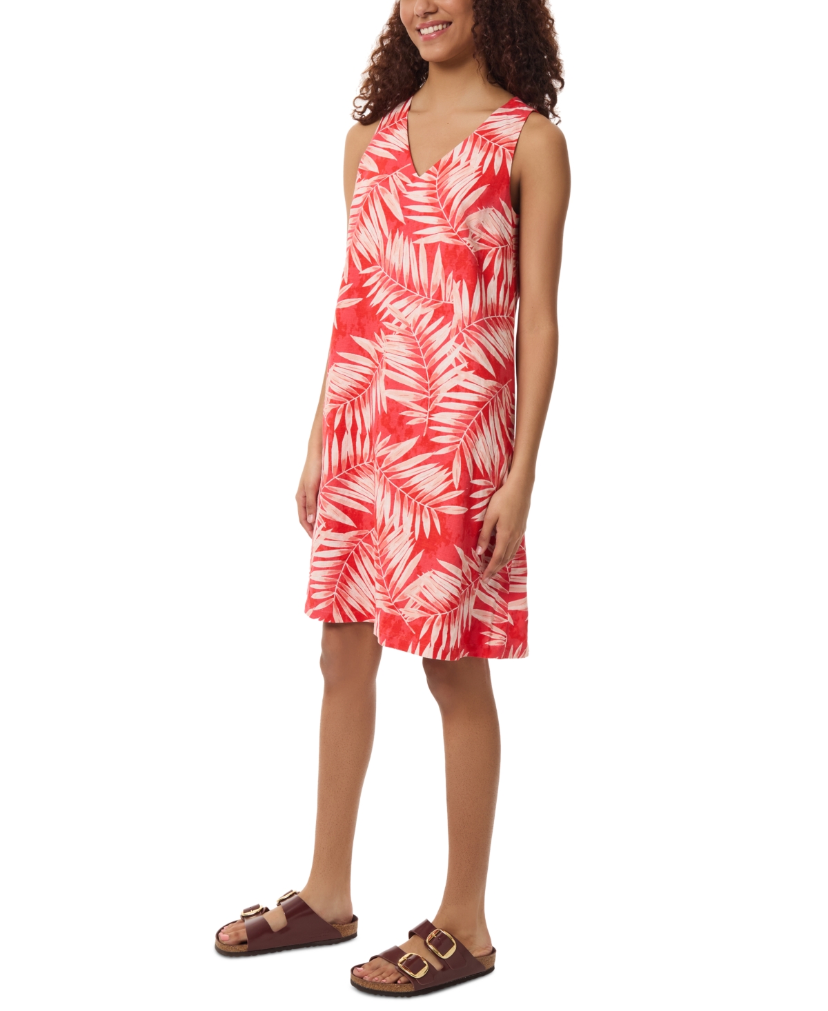 Shop Jones New York Women's Gina Printed V-neck Sleeveless Dress In Coral Sun