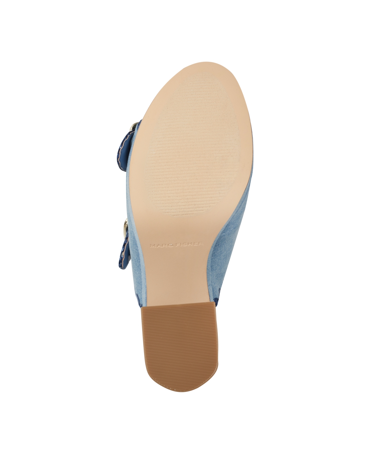 Shop Marc Fisher Women's Dalen Block Heel Slip-on Dress Sandals In Blue Denim- Textile