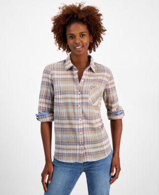 Nautica Jeans - Women's Plaid Long-Sleeve Roll-Tab Shirt