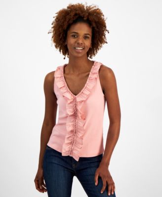 Nautica Jeans - Women's Cotton Mixed-Media Ruffled Tank Top