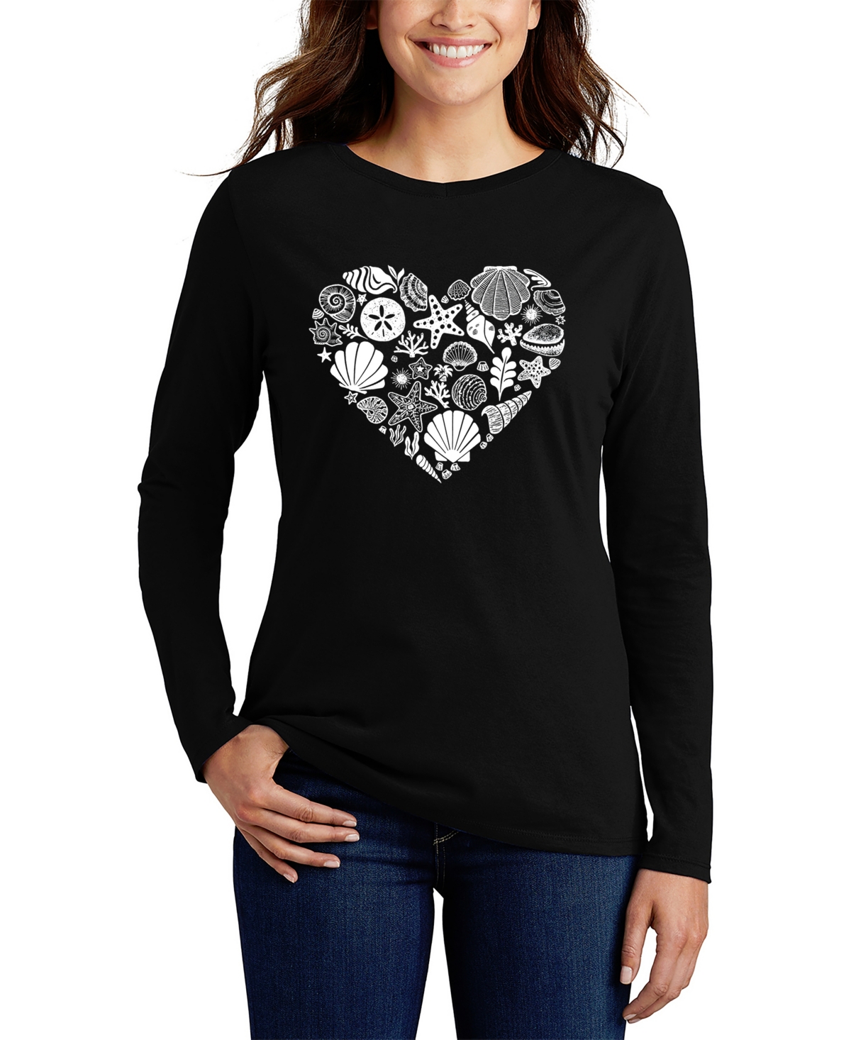 Shop La Pop Art Women's Word Art Seashell Long Sleeve T-shirt In Black