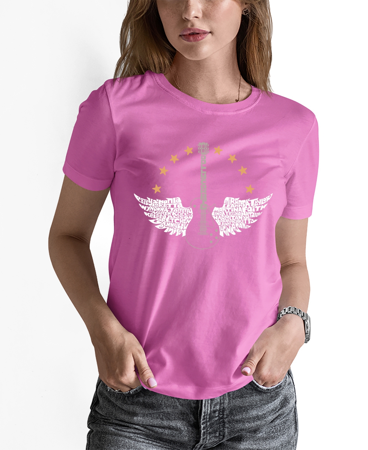La Pop ArtWomen's Word Art Country Female Singers T-Shirt - Pink