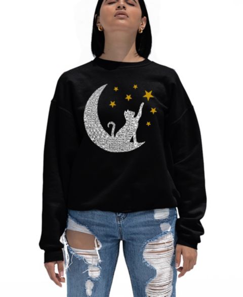 Женская толстовка LA Pop Art Word Art Cat Moon Crewneck, цвет: Чёрный