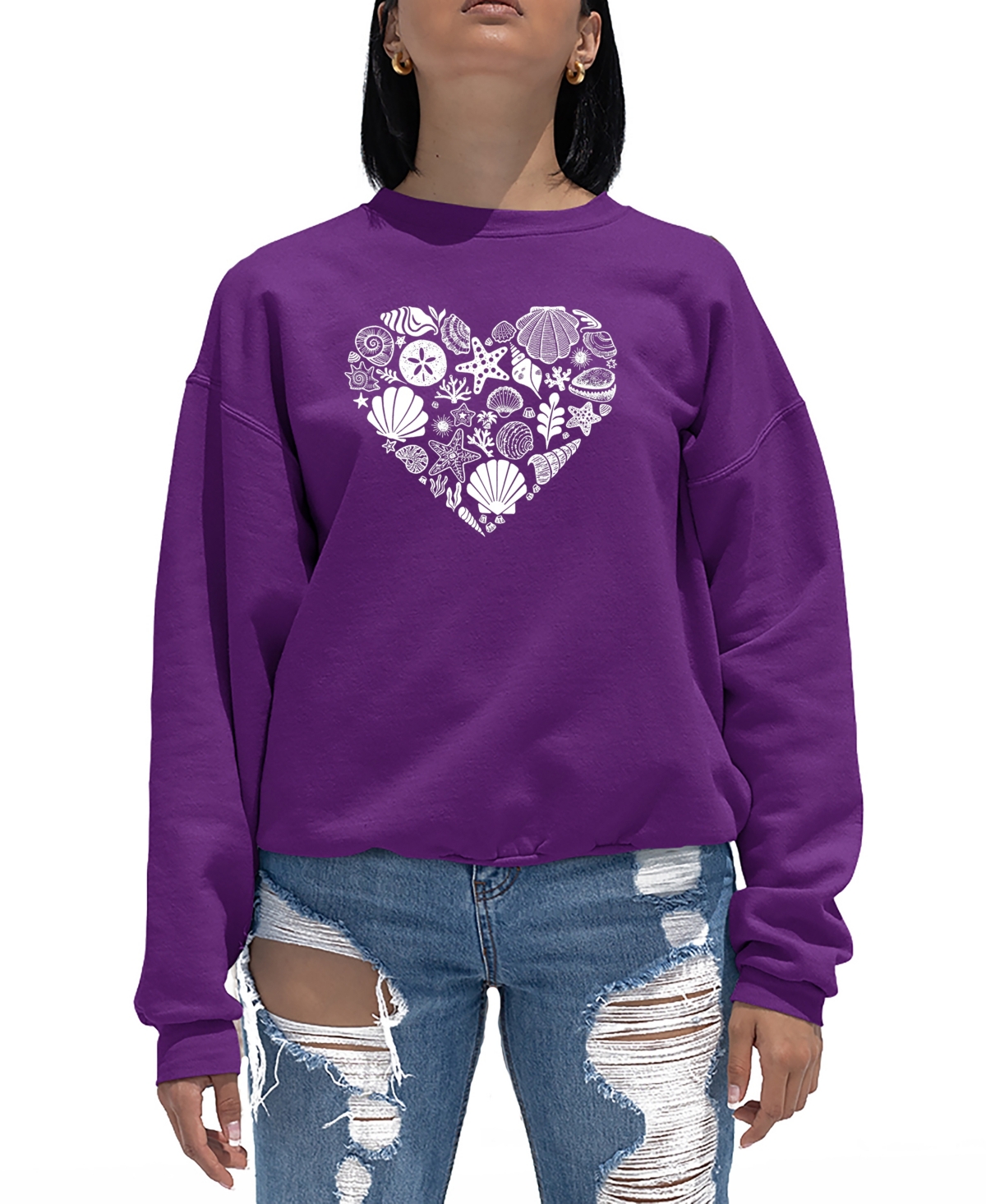 LA POP ART WOMEN'S WORD ART SEASHELL CREWNECK SWEATSHIRT 