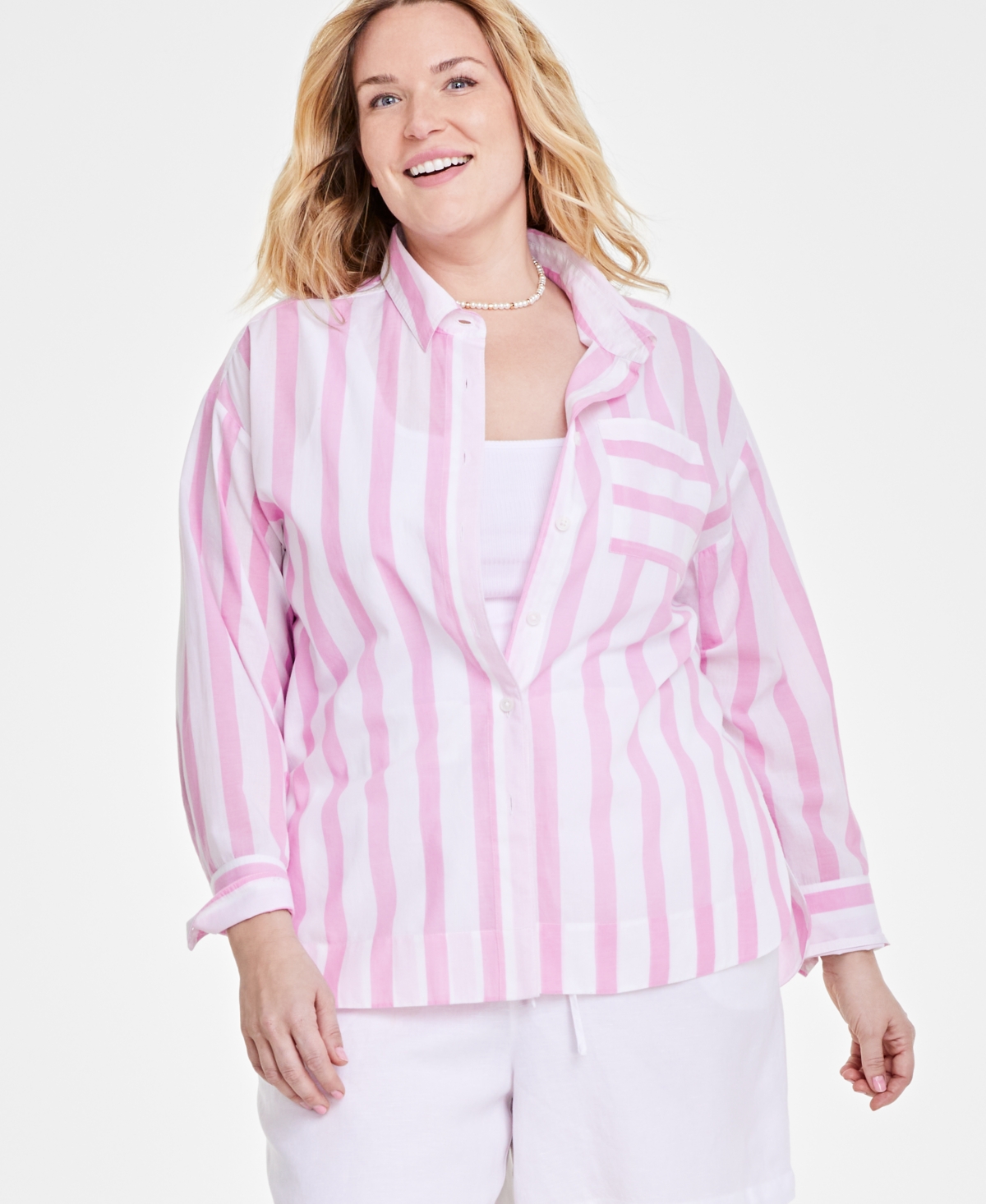 On 34th Trendy Plus Size Striped Shirt, Created for Macy's