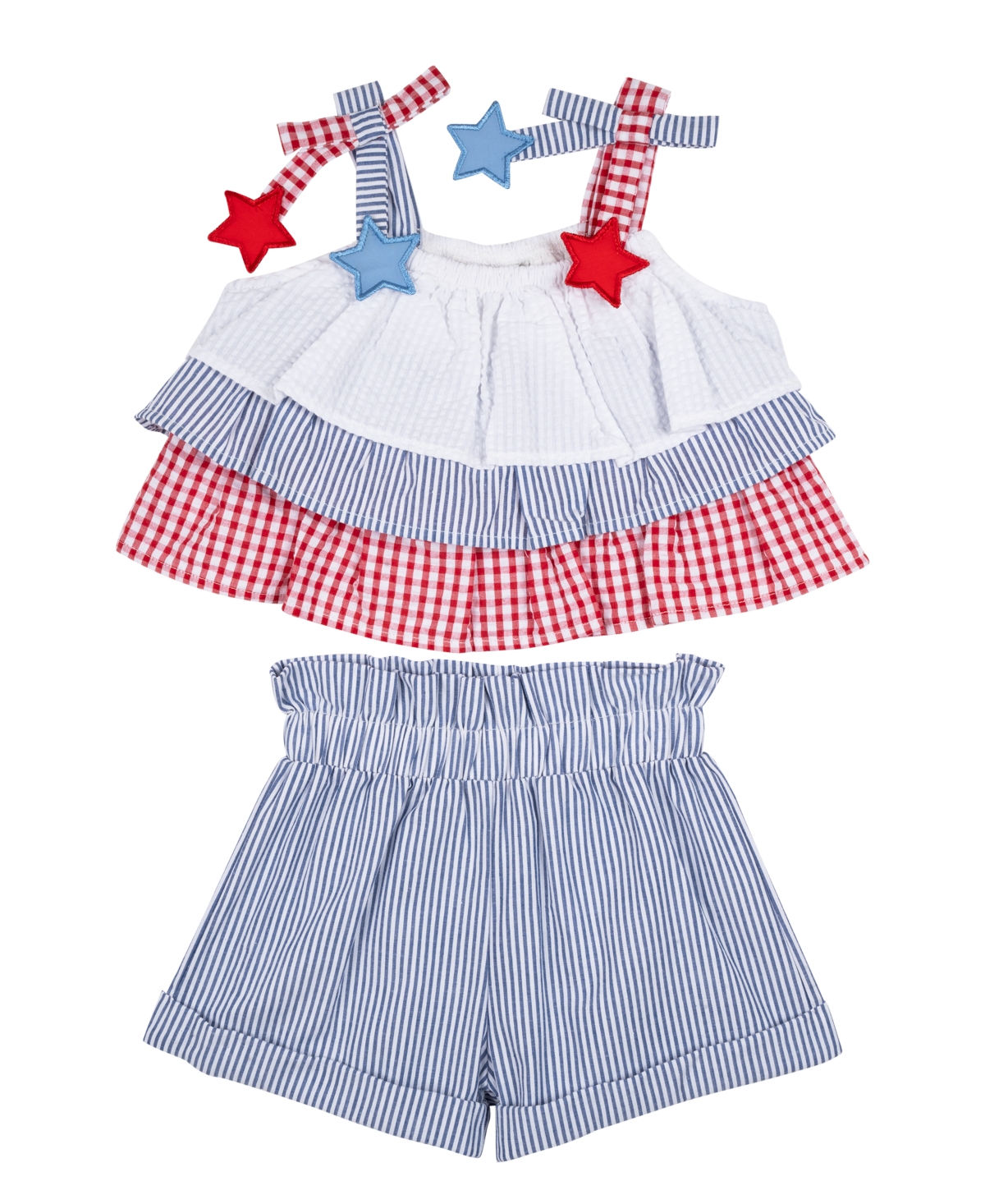 Shop Rare Editions Baby Girl Americana Seersucker Short Set In Blue