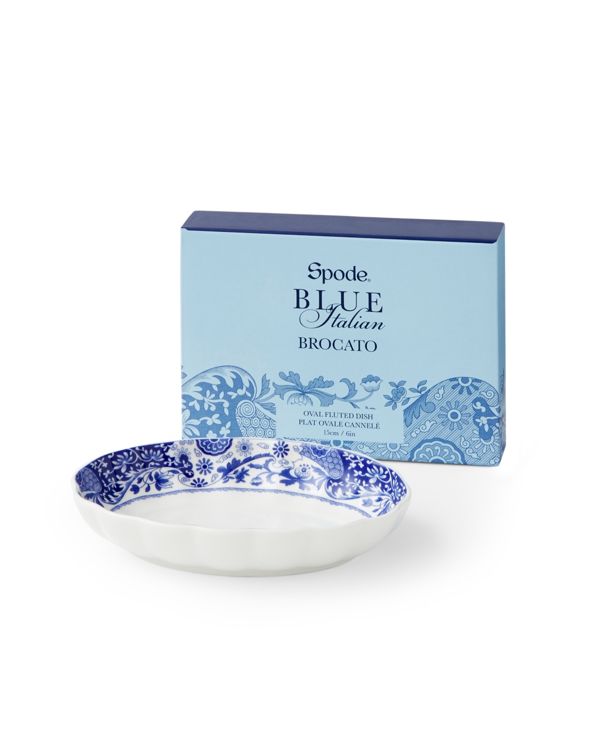 Spode Blue Italian Brocato Oval Fluted Dish Set Of 2 In Blue
