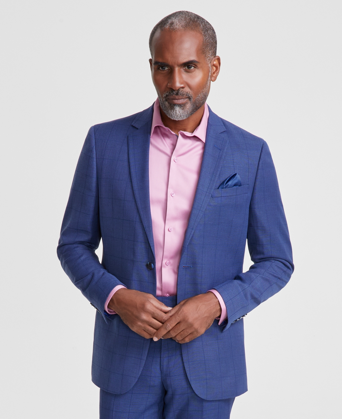 Nick Graham Men's Slim-fit Windowpane Check Suit In Navy Windowpane