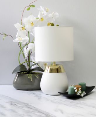 14" Tall Modern Contemporary Two Toned Metallic Gold and White Metal Bedside Table Desk Lamp 