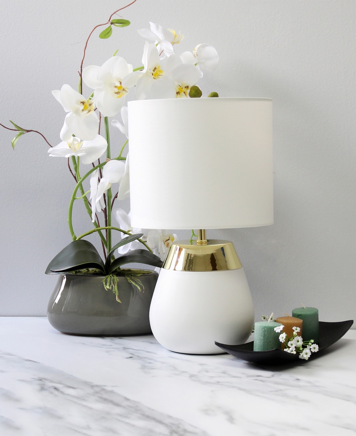 Simple Designs 14" Tall Modern Contemporary Two Toned Metallic Gold and White Metal Bedside Table Desk Lamp