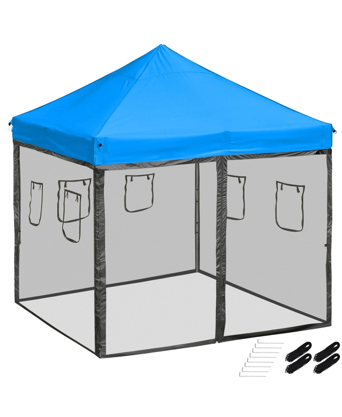 10x10 Ft Replacement Canopy Top Kit 4 Mesh Sidewalls Yard Vendor - Blue
