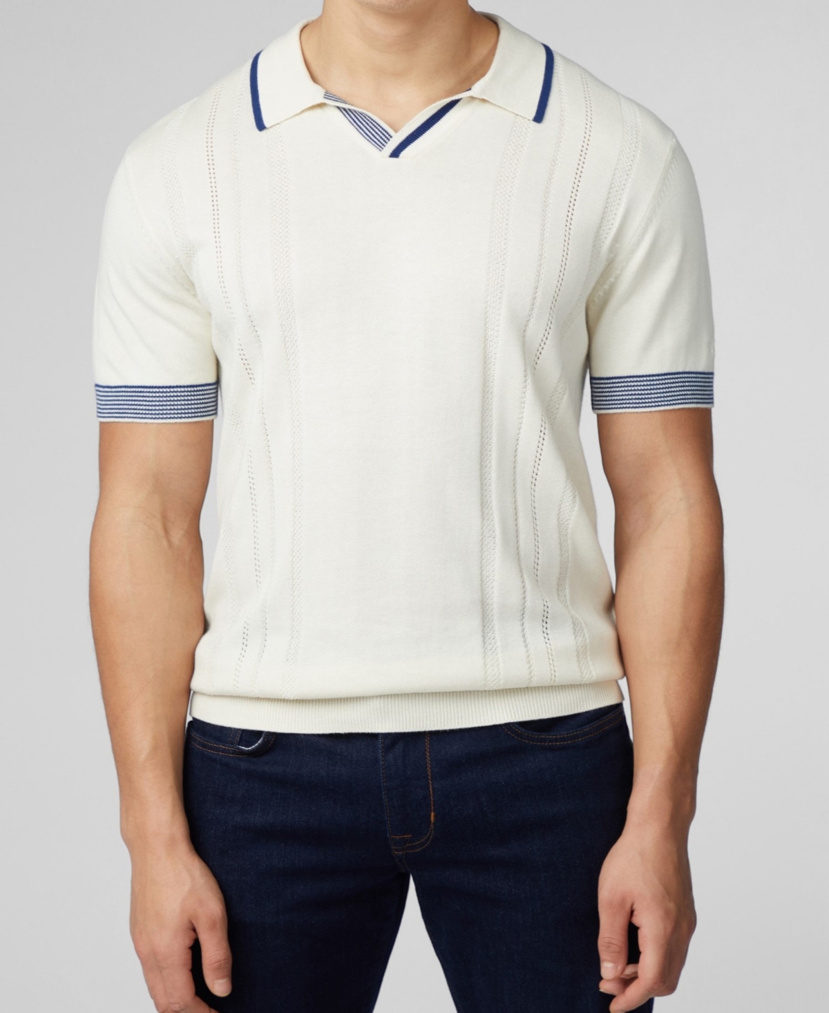 Men's Open Neck Short Sleeve Polo Shirt - Ivory