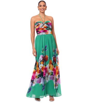 Betsy & Adam - Women's Floral-Print Halter Gown