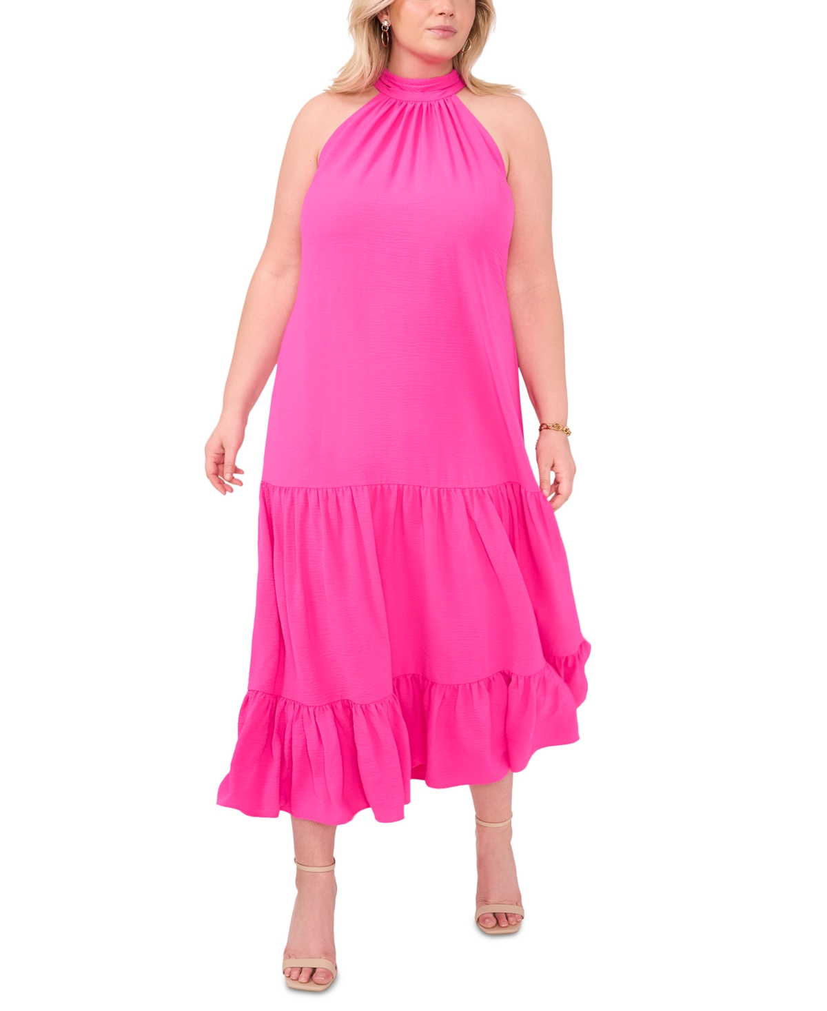 Plus Size Tiered Maxi Dress - Hot Pink