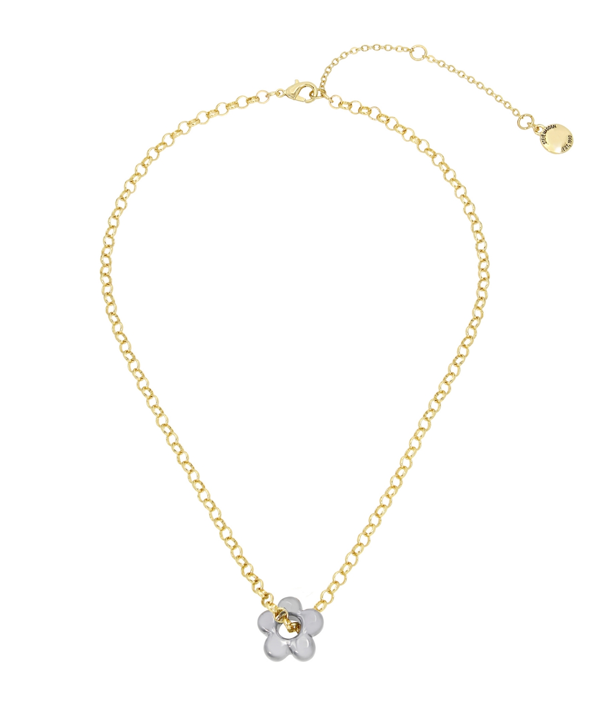 Steve Madden Two-tone Puffy Flower Pendant Necklace In Twotone