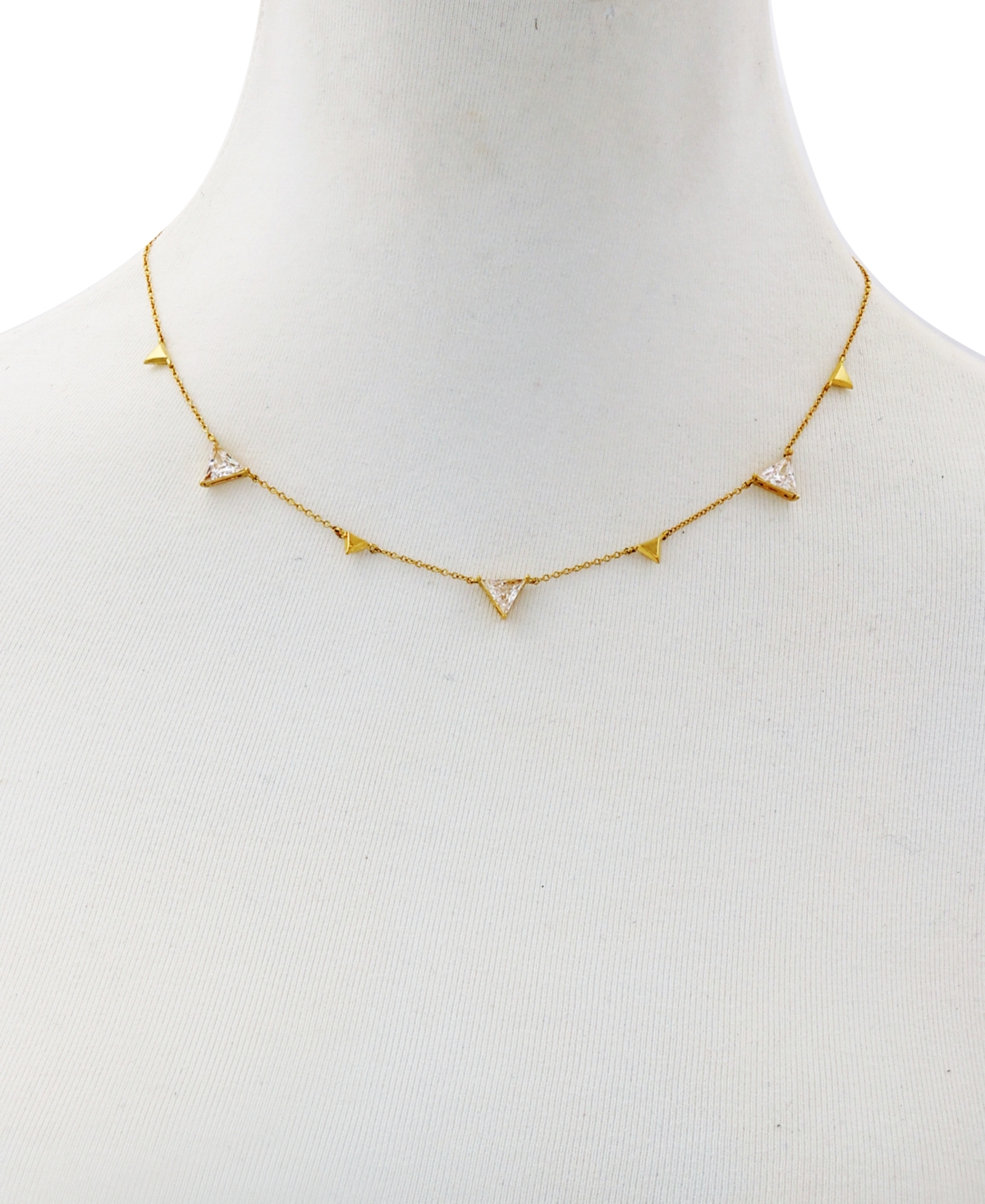 Guess 14kPlated & Cubic Zirconia Triangle Station Necklace, + extender - Gold