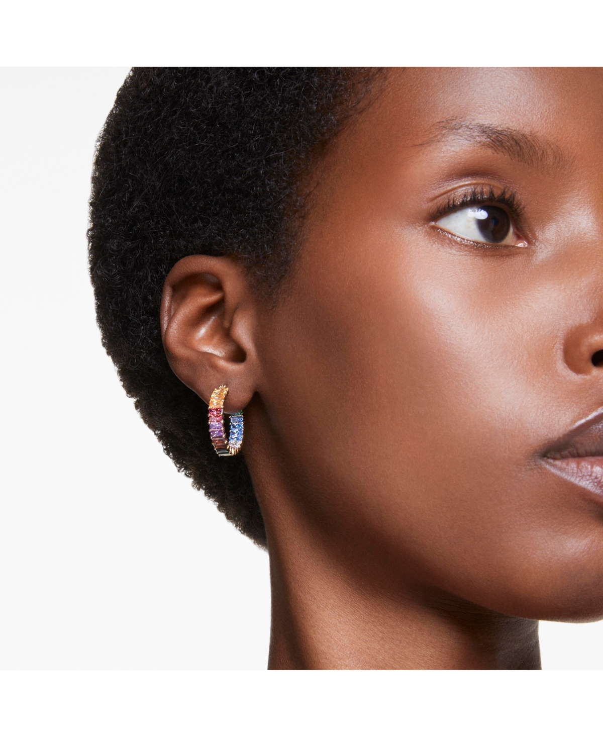 Swarovski Multicolored Baguette CutTone Plated Matrix Hoop Earrings - Gold