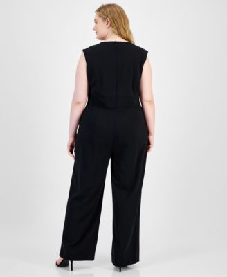 Tahari Plus Size Star-Neck Jumpsuit