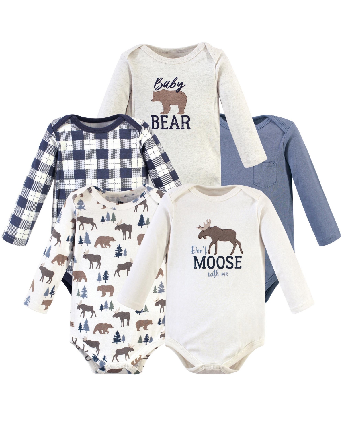Hudson Baby Baby Boys Cotton Long-Sleeve Bodysuits 5pk,- Moose bear