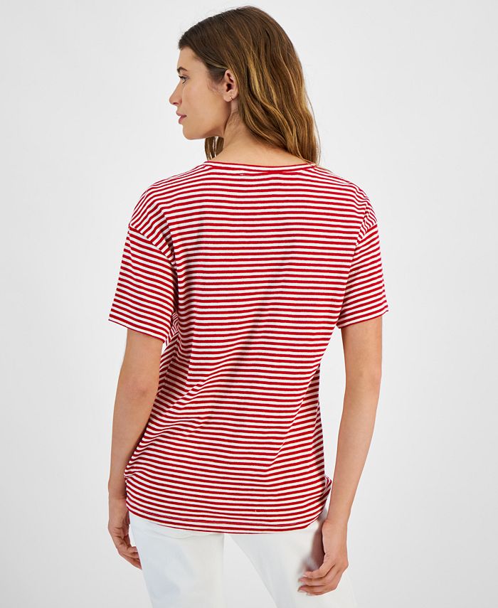 Tommy Hilfiger Women's Blue Striped Long Sleeve V Neck Top Size XL main image 1