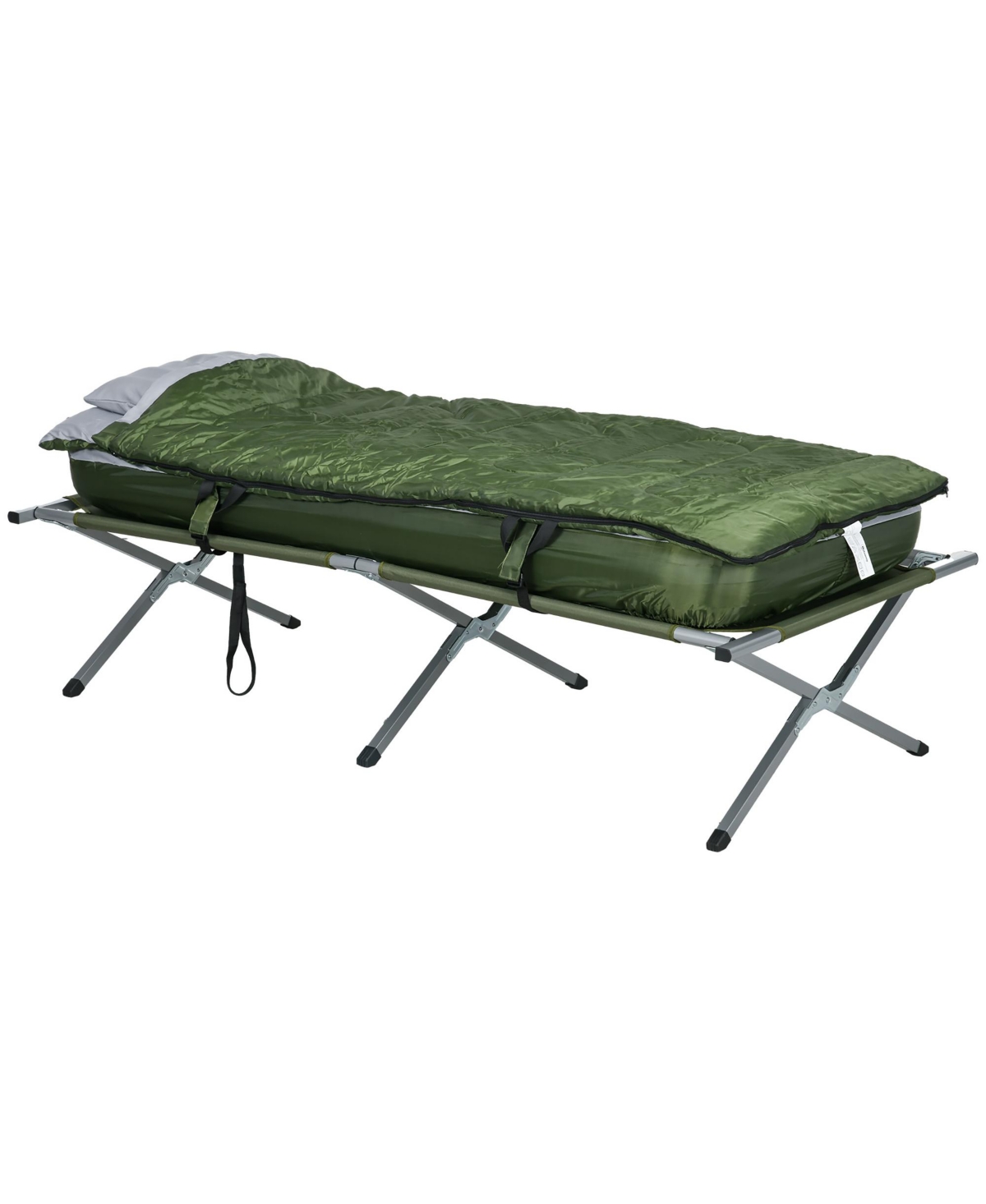 Folding Camping Cot w/ Mattress, Sleeping Bag, Pillow, Bag, Green - Green