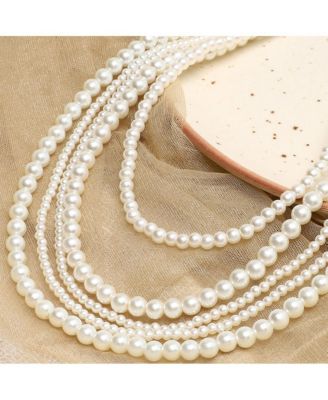 Women's White  Pearl Strand Layered Necklace (7-8mm)