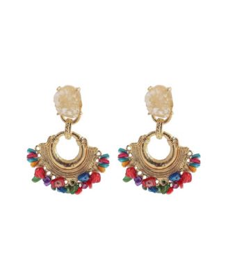 Women's Multicolor Cluster Stone Drop Earrings