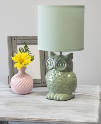 12.8" Tall Contemporary Ceramic Owl Bedside Table Desk Lamp with Matching Fabric Shade 