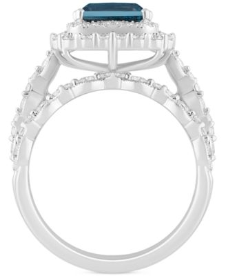 London Blue Topaz (2-7/8 ct. t.w.) & Diamond (7/8 ct. t.w.) Double Halo Bridal Set in 14k White Gold