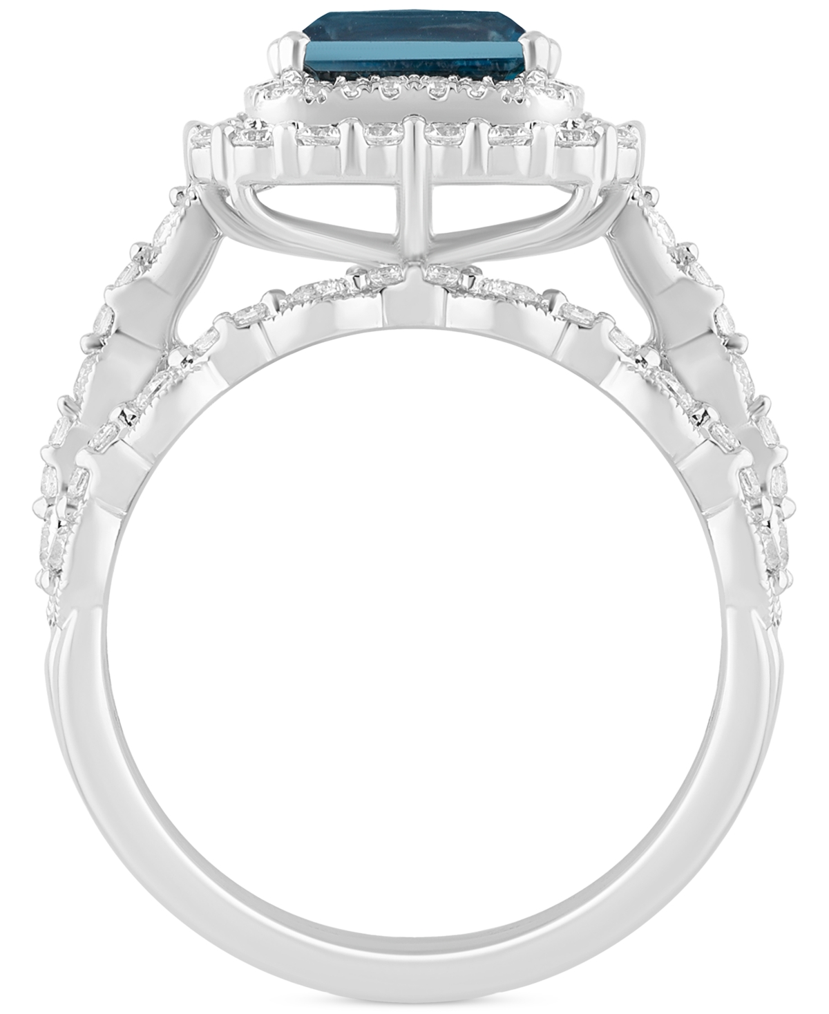 (2-7/8 ct. t.w.) & Diamond (7/8 ct. t.w.) Double Halo Bridal Set in 14k White Gold - London Blue Topaz