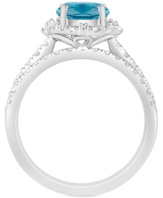 Swiss Blue Topaz (2-1/8 ct. t.w.) & Diamond (1/2 ct. t.w.) Halo Bridal Set in 14k White Gold
