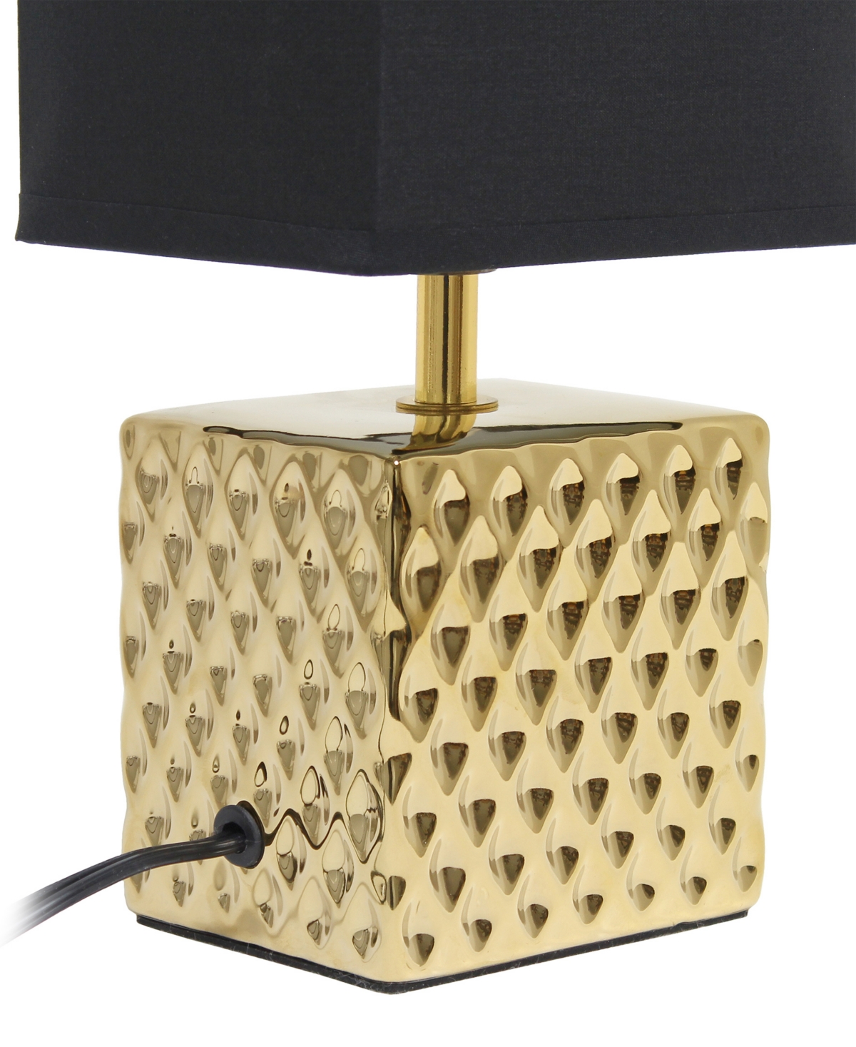 Simple Designs 11.81" Tall Contemporary Petite Hammered Metallic Gold Square Bedside Table Desk Lamp With Rectangul In Gold