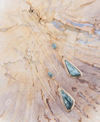 Threader Genuine Green Seraphinite Golden Bronze Abstract Drop Earrings