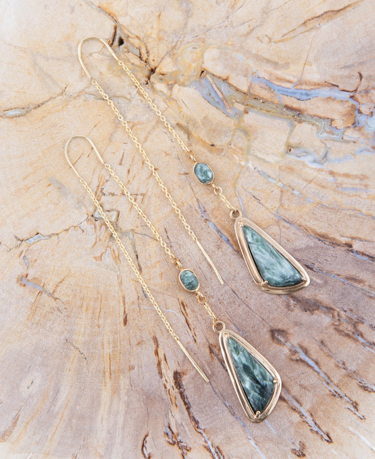 Shop Barse Threader Genuine Green Seraphinite Golden Bronze Abstract Drop Earrings