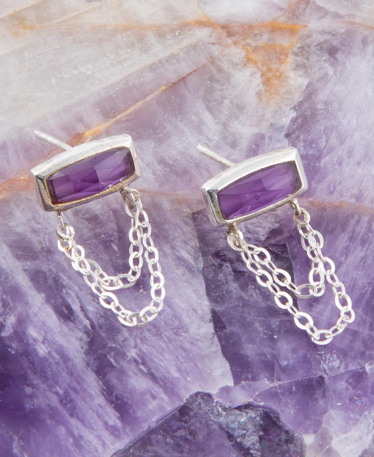 Shop Barse Hammered Genuine Purple Amethyst And Sterling Silver Rectangle Stud Earrings