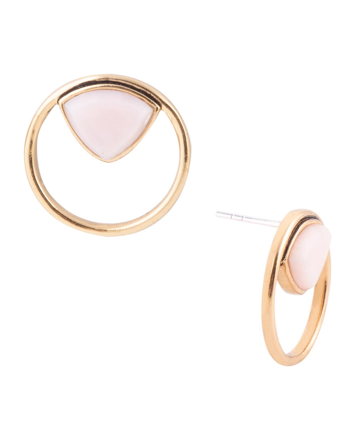 Circle Genuine Pink Opal Triangle Stud Earrings - Pink
