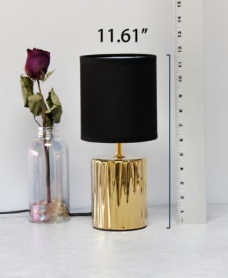 11.61" Tall Contemporary Ruffled Metallic Gold Capsule Bedside Table Desk Lamp with Black Drum Fabric Shade