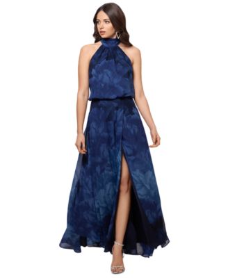 Petite Floral-Chiffon Halter-Neck Gown