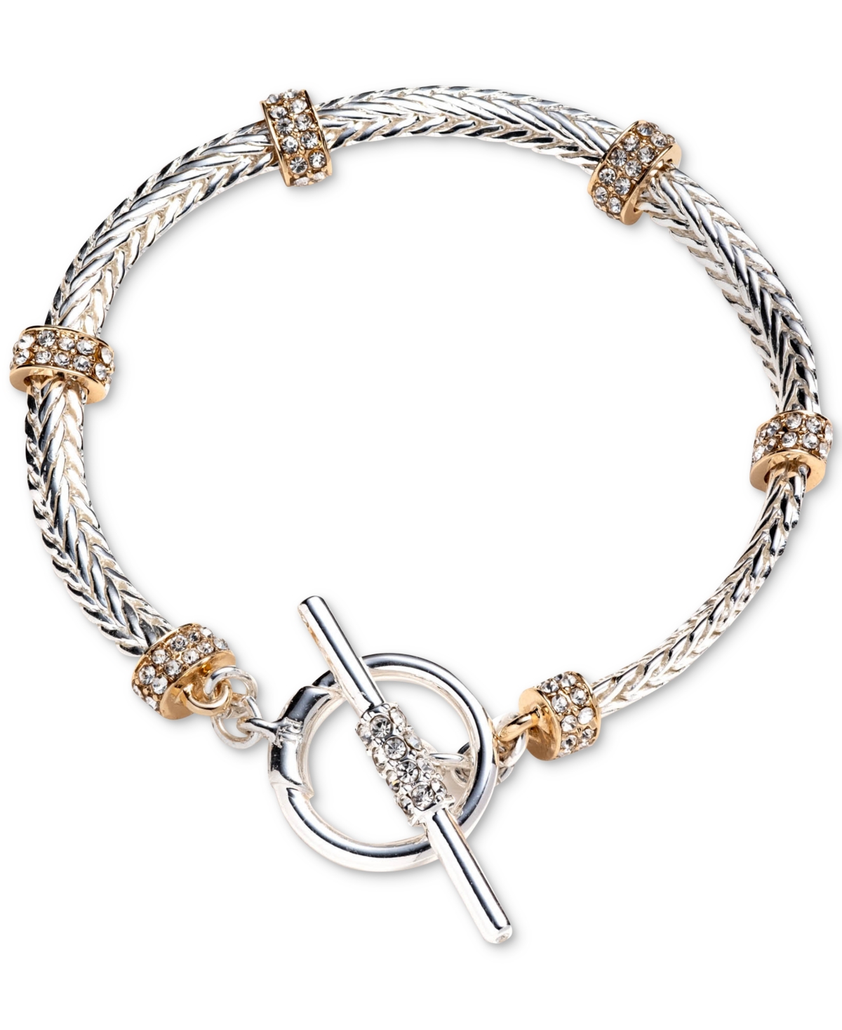 Shop Lauren Ralph Lauren Two-tone Crystal Rondelle Flex Toggle Bracelet In Crystal Wh