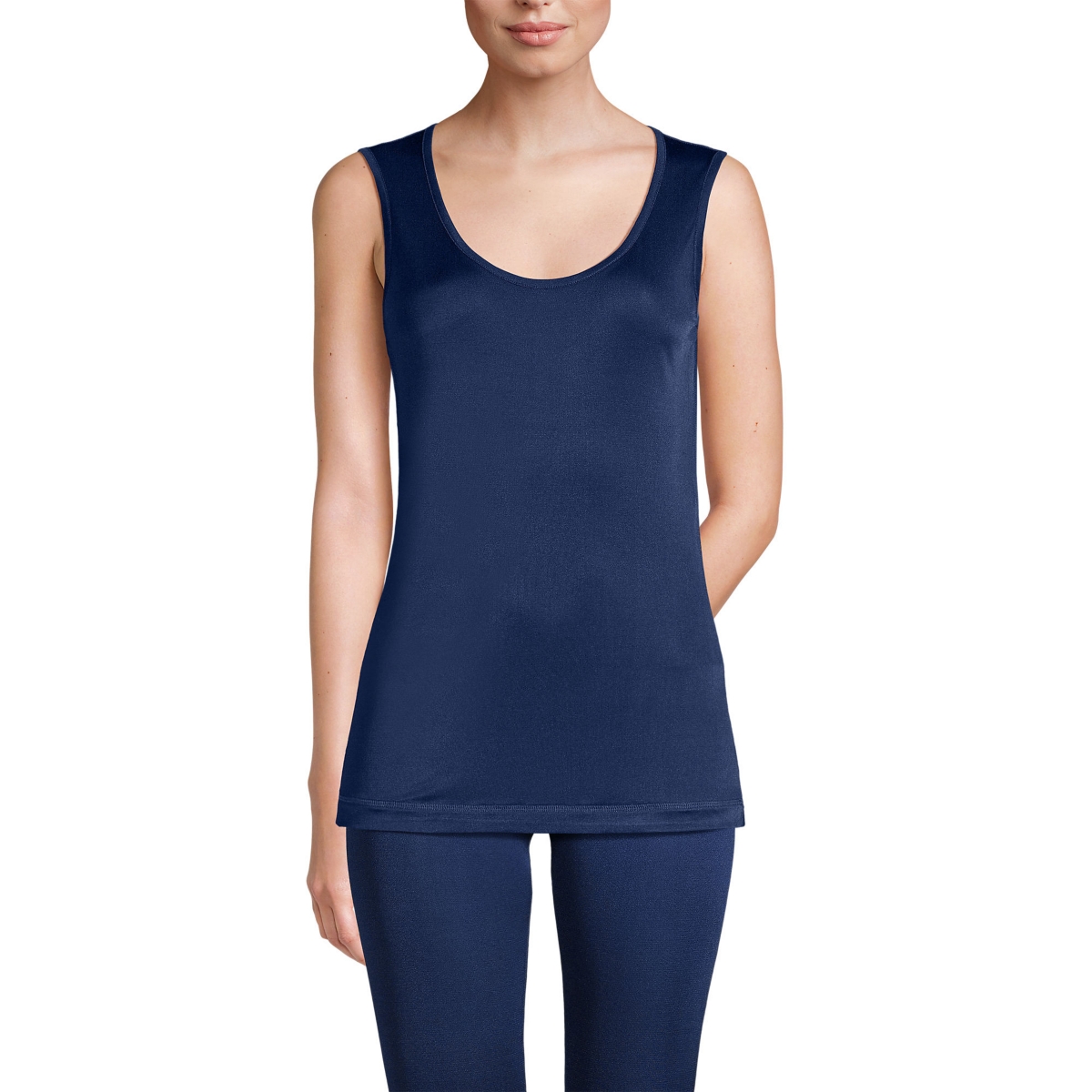 Women's Silk Interlock Tank Top Sleeveless Long Underwear Top - Deep sea navy