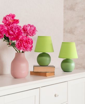 Nauru 8.66" Traditional Petite Ceramic Orb Bedside Table Desk Lamp Two Pack Set, Tapered Drum Fabric Shade 