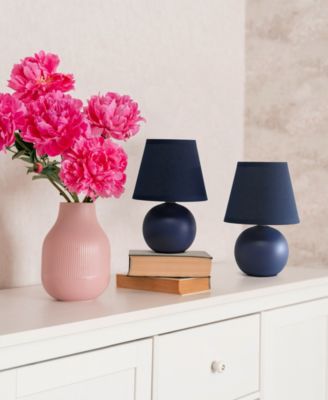 Nauru 8.66" Traditional Petite Ceramic Orb Bedside Table Desk Lamp Two Pack Set, Tapered Drum Fabric Shade 