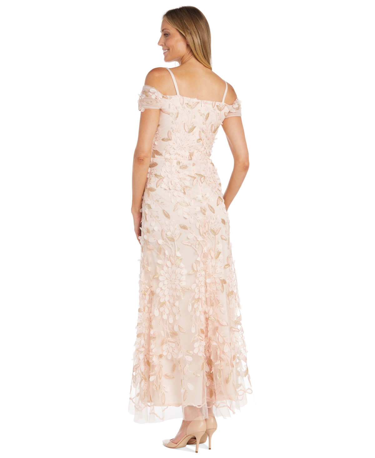 Shop R & M Richards Women's Embellished 3d Appliqued Gown In Blush