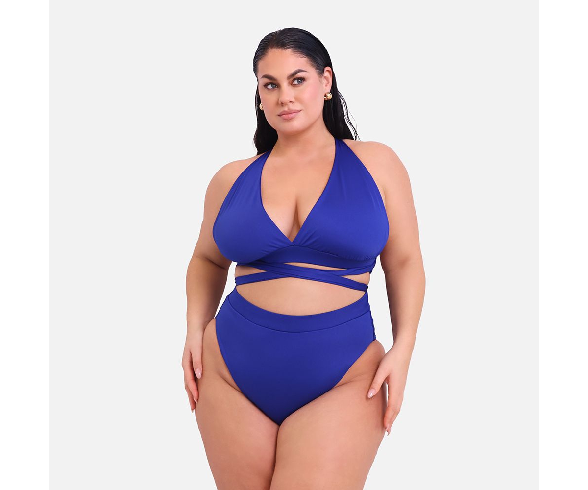 Plus Size Capri High Waist Bikini Bottom - Blue