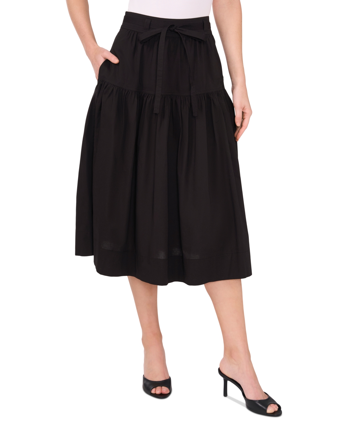 Cece Women's Tie-waist A-line Midi Skirt In Rich Black
