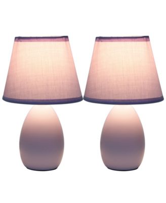 Nauru 9.45" Traditional Petite Ceramic Oblong Bedside Table Desk Lamp Two Pack Set, Tapered Drum Fabric Shade 
